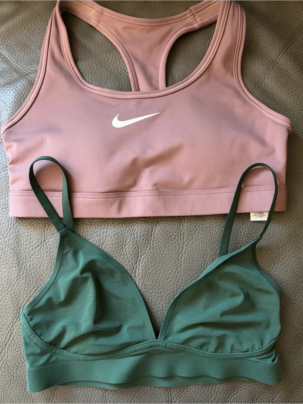 Nike sports bra & Green Aerie bralette